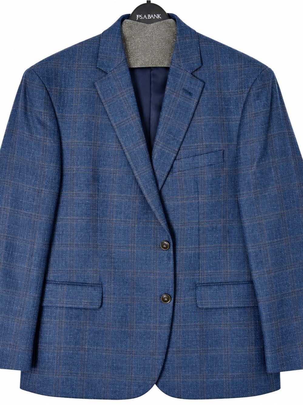 Jos A Bank 1905 Blazer 44R Blue Plaid Linen Wool Sport Coat brrr Comfort